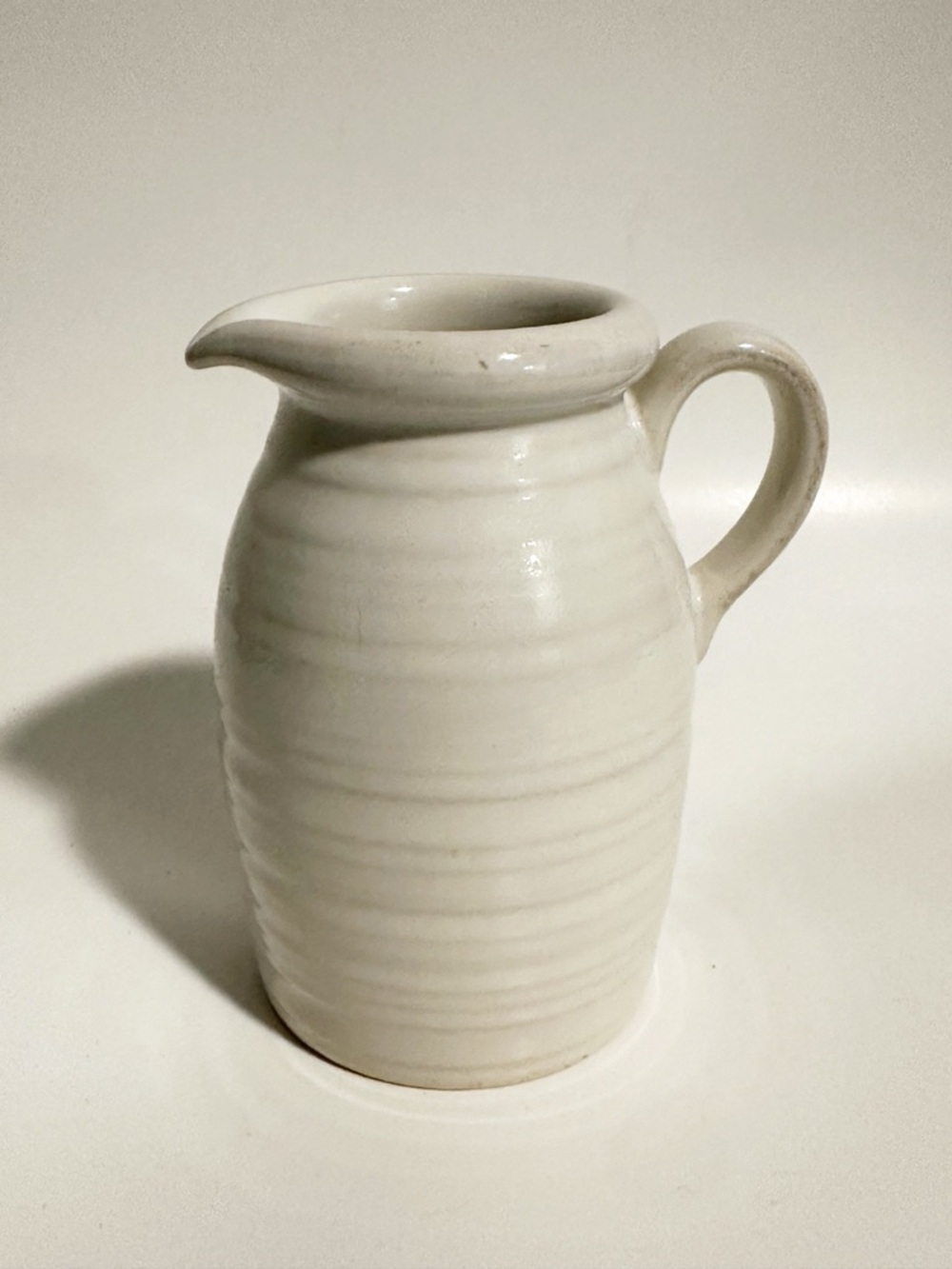 Crate & Barrel White Ceramic Pitcher Ribbed Stoneware Jug Portugal
